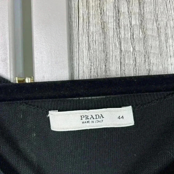 Prada Top Women 44 Sheer Velvet Lace Detail Black Color - Picture 2 of 6